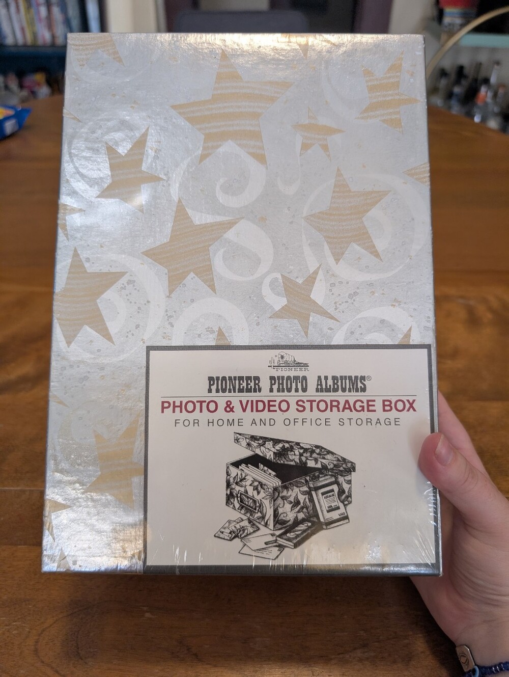 Celestial Y2K Pioneer Photo Albums Storage Box 1000 Photos & 10 VHS, Silver/Gold